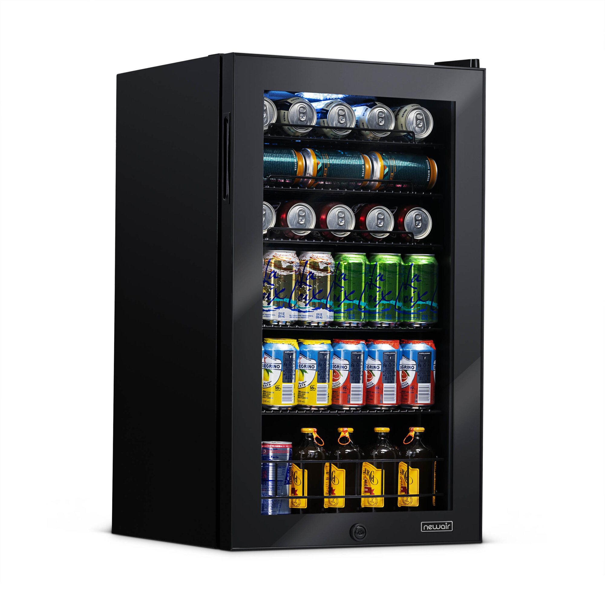Newair Freestanding Beverage Fridge in Onyx Black, Can Capacity 126, Height 32.5 in, Width 18.8 in, Model# AB-1200B